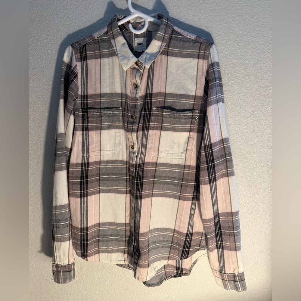 Vans Casual Plaid Shirt - Gray and Pink Womens Size XL